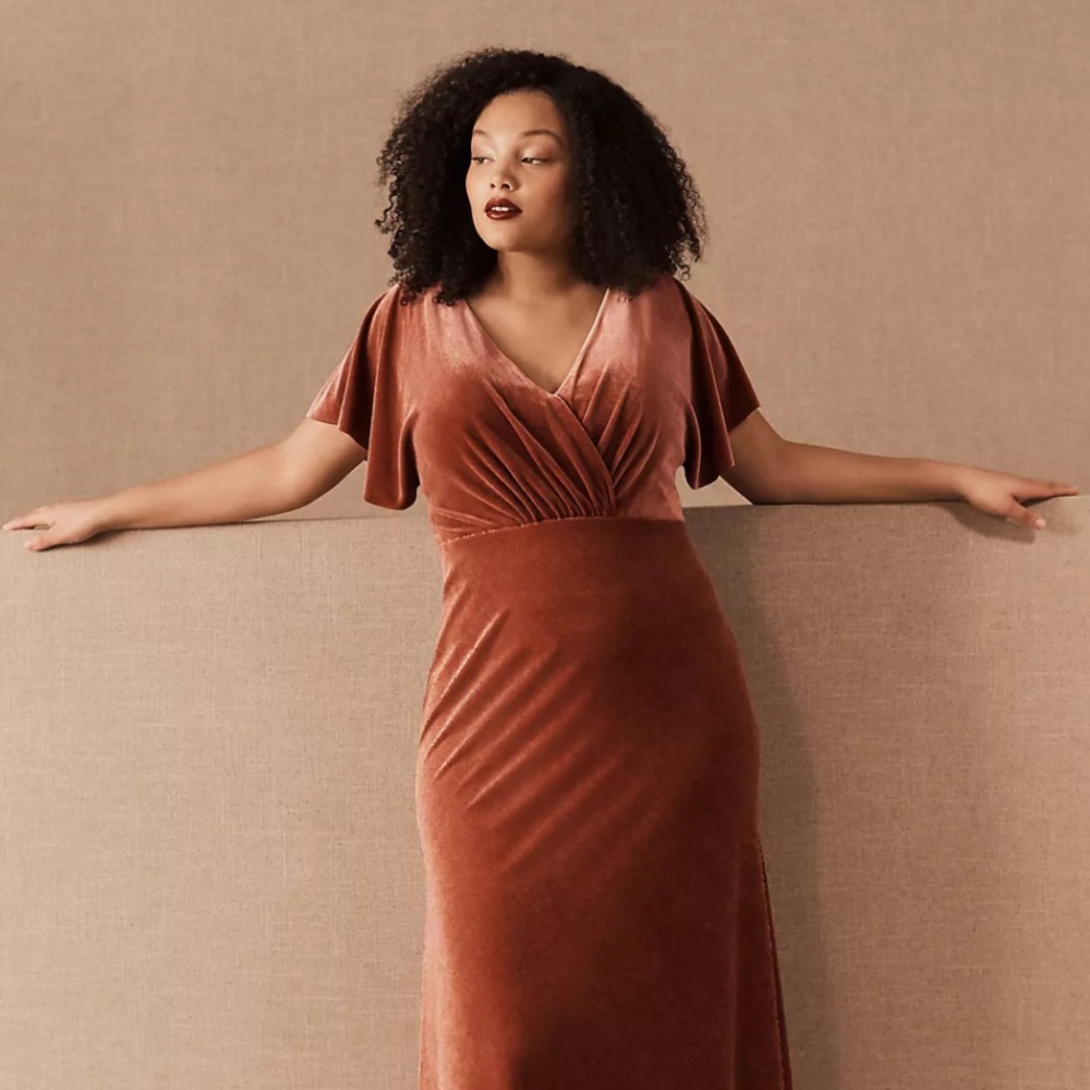 BHLDN English Rose Jenny Yoo Ellis Flutter-Sleeve Open-Back Stretch Velvet Gown